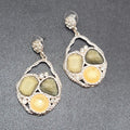 Pierced Earrings Silver tone Green Acrylic Rhinestone Statement Dangle 2.25"