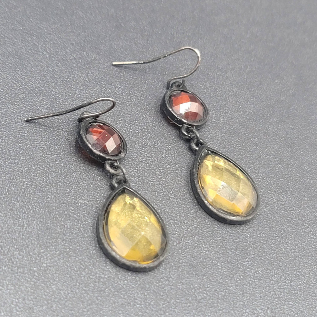 Pierced Earrings Black Metal Orange Yellow Acrylic Dangle 1.5"