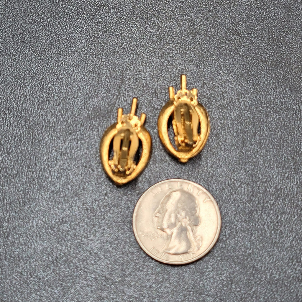 Vintage Clip on Earrings Gold Plated Open Oval Drop Estate Jewelry 1"