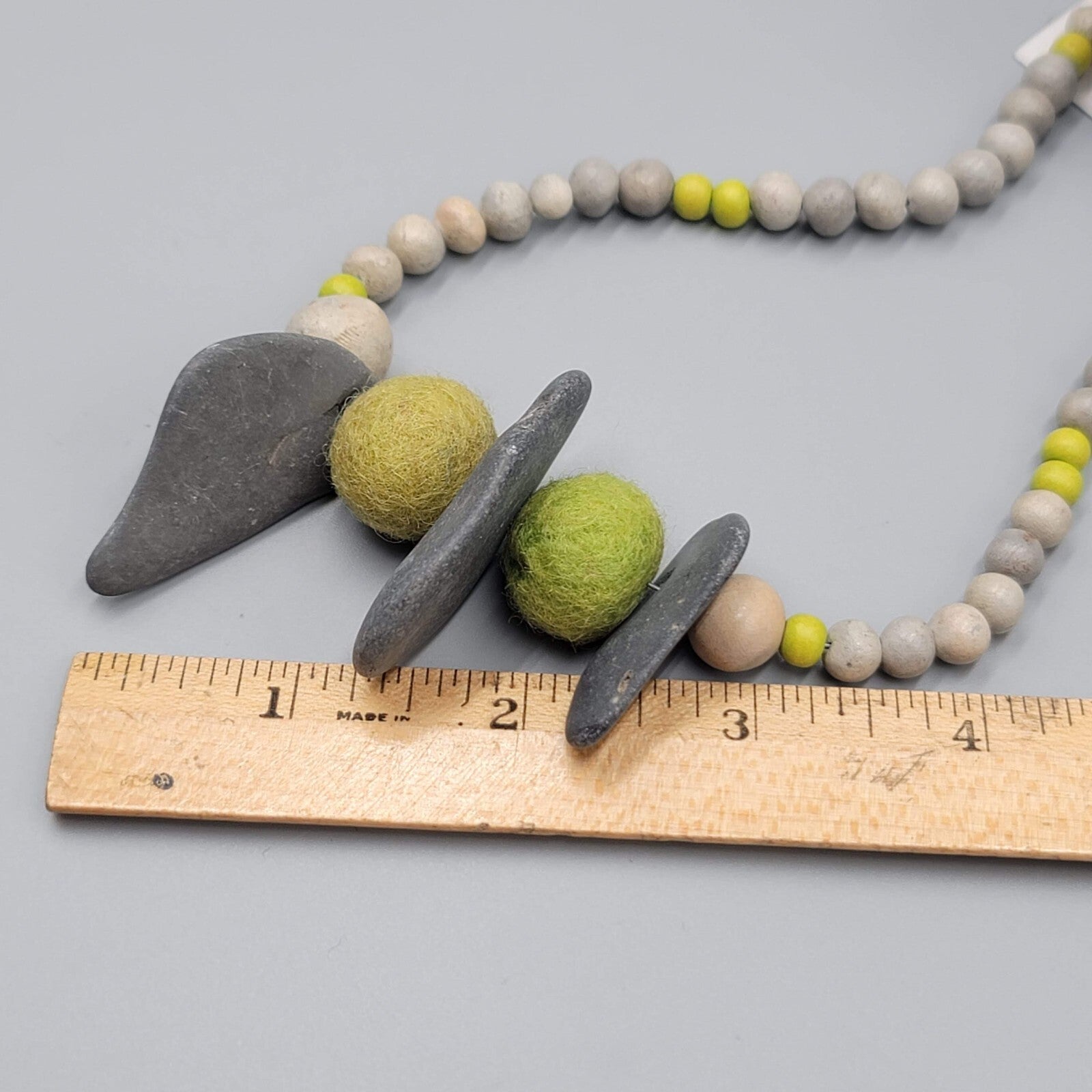 Cayuga Lake Lucky Stones Necklace Artisan Gray Green Beads 26"