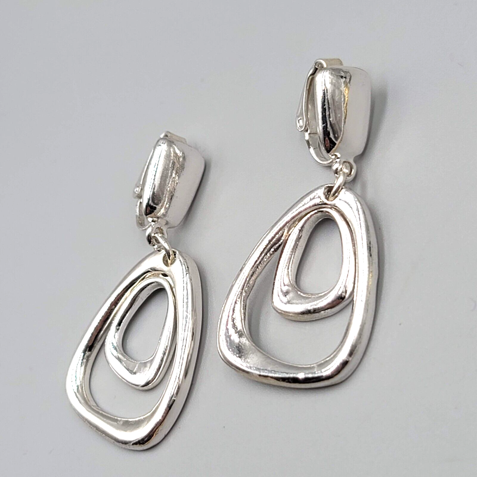 Vintage Clip on Earrings Silver tone 1 7/8"