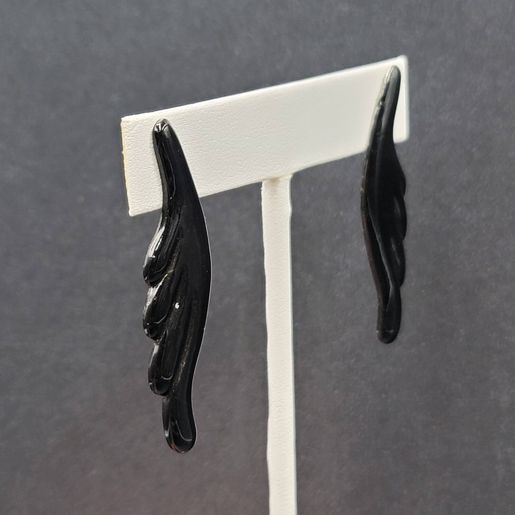 Vintage Pierced Earrings Black Enamel over Metal Statement Drop 2"