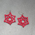 Pierced Earrings Hand Knitted Dangle Maroon Red 1.5"