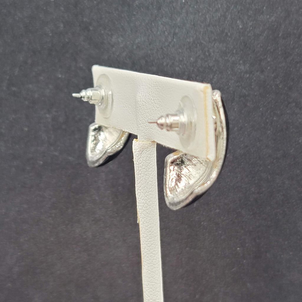 Vintage Pierced Earrings Black Enamel Drop Silver tone 1"