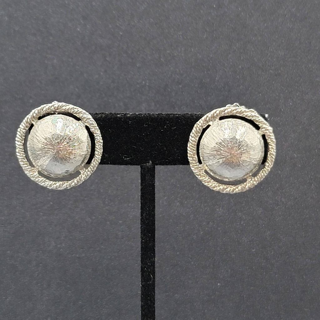 Vintage Clip on Earrings Textured Dome Silver tone 1"