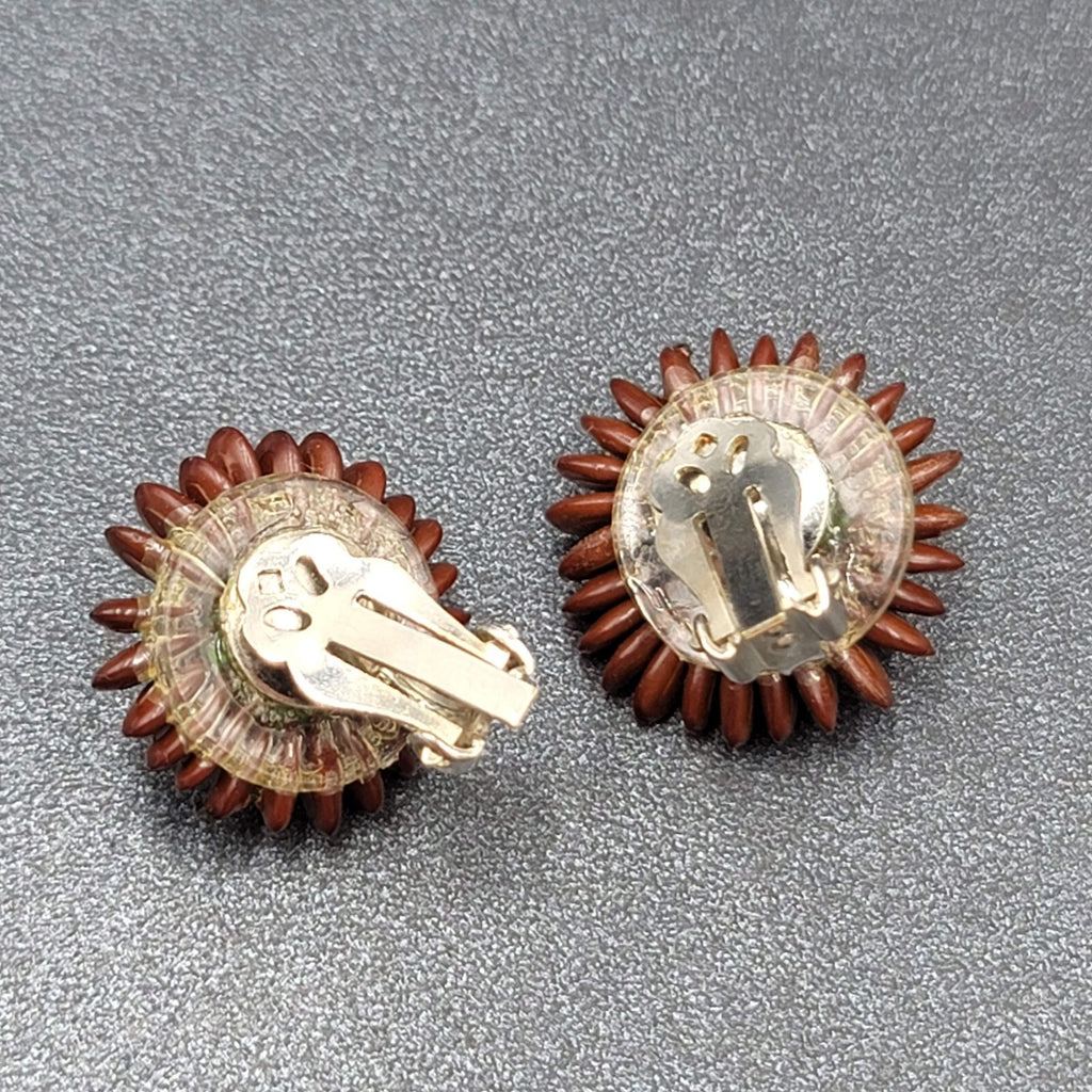 Vintage Clip on Earrings Apple Seed Seashells Button Style 1"