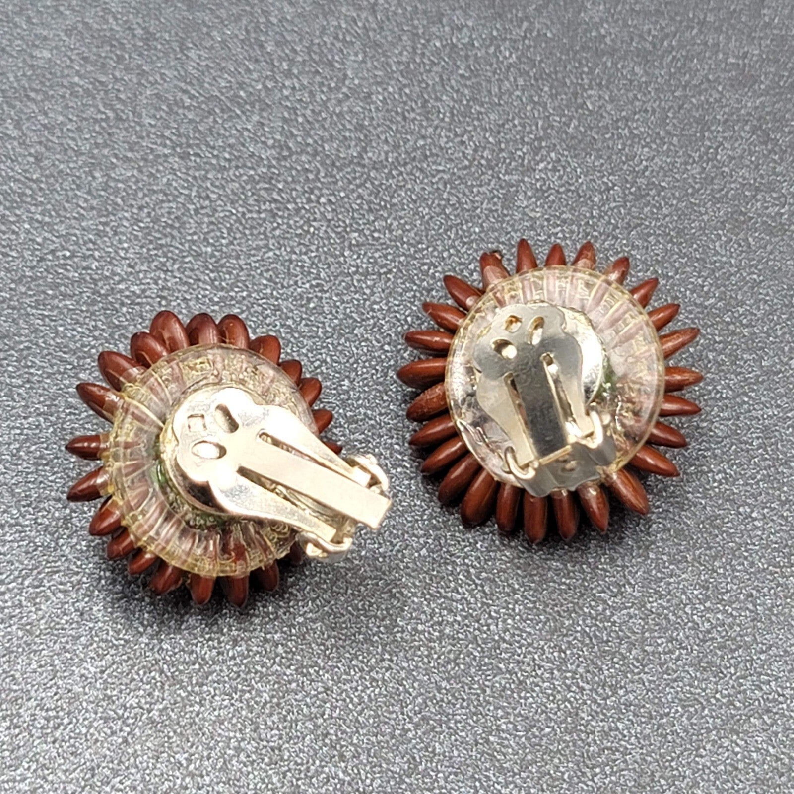 Vintage Clip on Earrings Apple Seed Seashells Button Style 1"