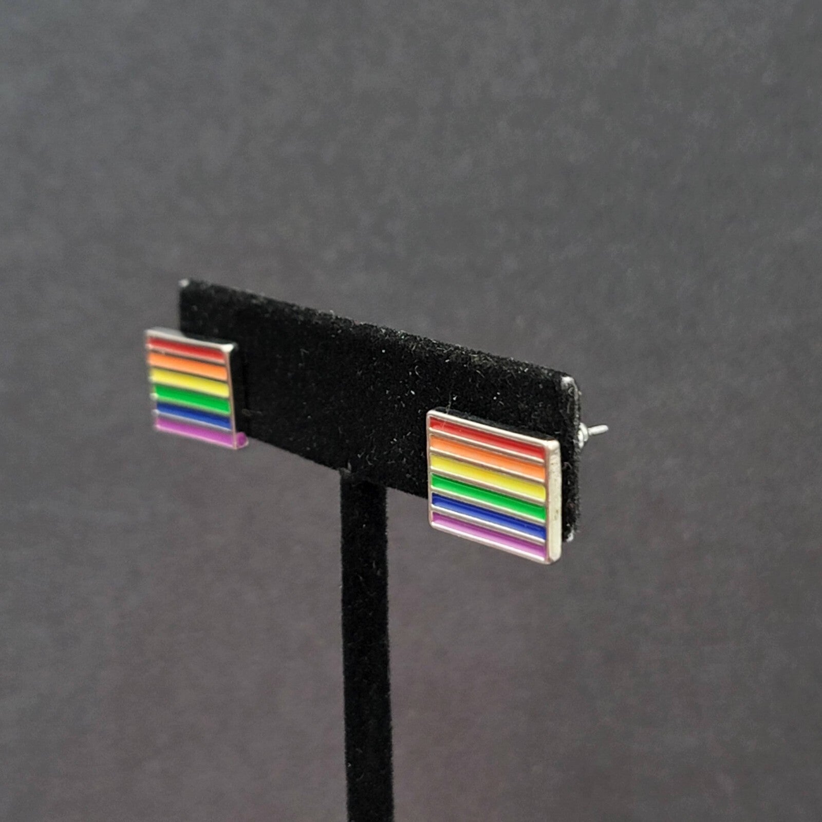 Pierced Earrings PRIDE Rainbow Rectangle Studs 5/8"