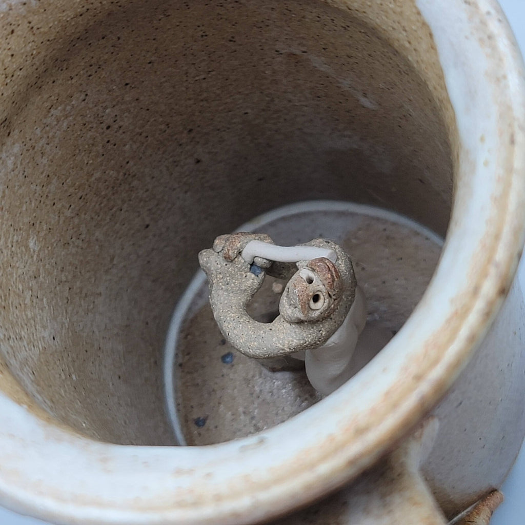 Vintage Pottery Coffee Mug with Hidden Surprise Figure Inside Cup