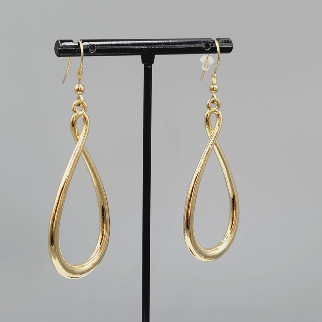 Twist Teardrop Pierced Earrings Gold tone Dangle 2.25"