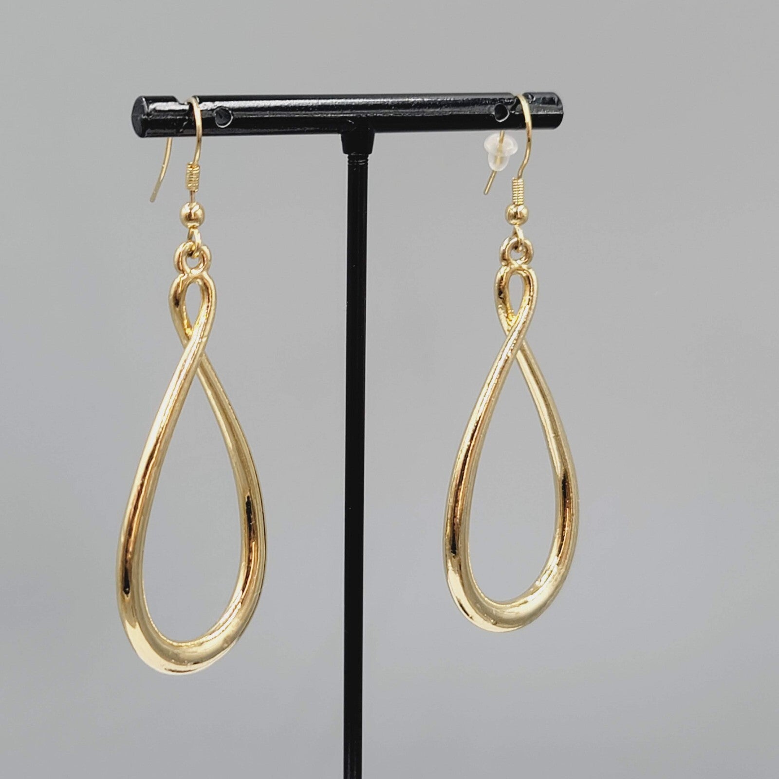 Twist Teardrop Pierced Earrings Gold tone Dangle 2.25"