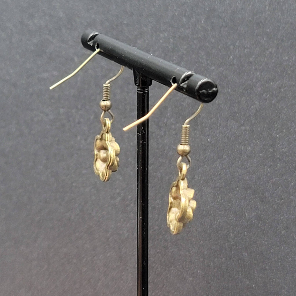 NEW Flower Pierced Earrings Bronze tone Embossed 3D Dangle 5/8"