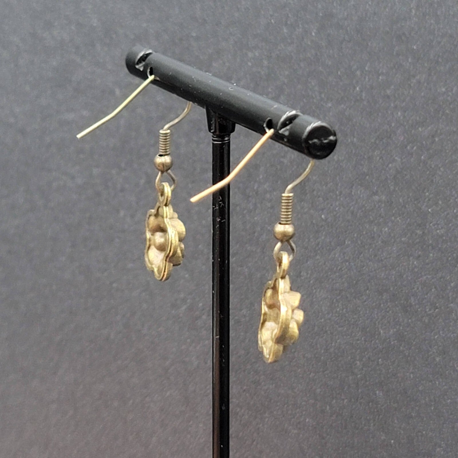 NEW Flower Pierced Earrings Bronze tone Embossed 3D Dangle 5/8"