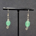 Pierced Earrings Silver tone Green Glass Beads Dangle 1"