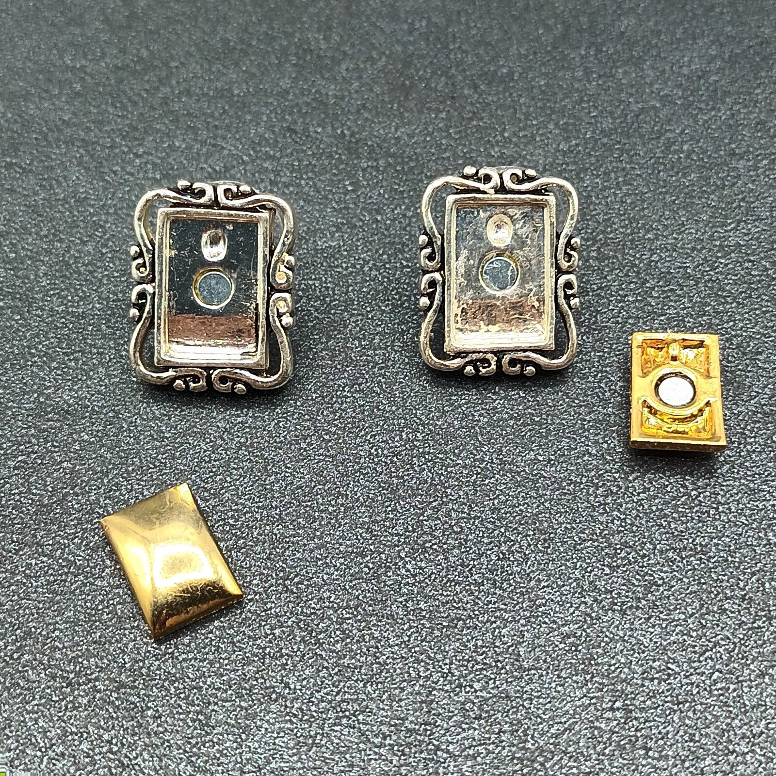 Avon Pierced Earrings Two tone Rectangle Magnetic Drop 3/4"