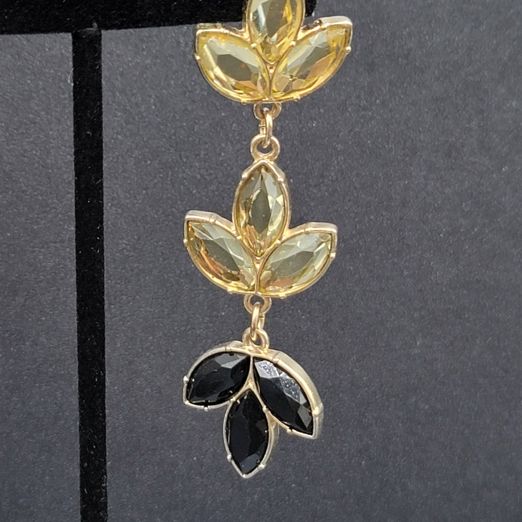 Pierced Earrings Gold tone Statement Rhinestone Long Dangle 3.25"