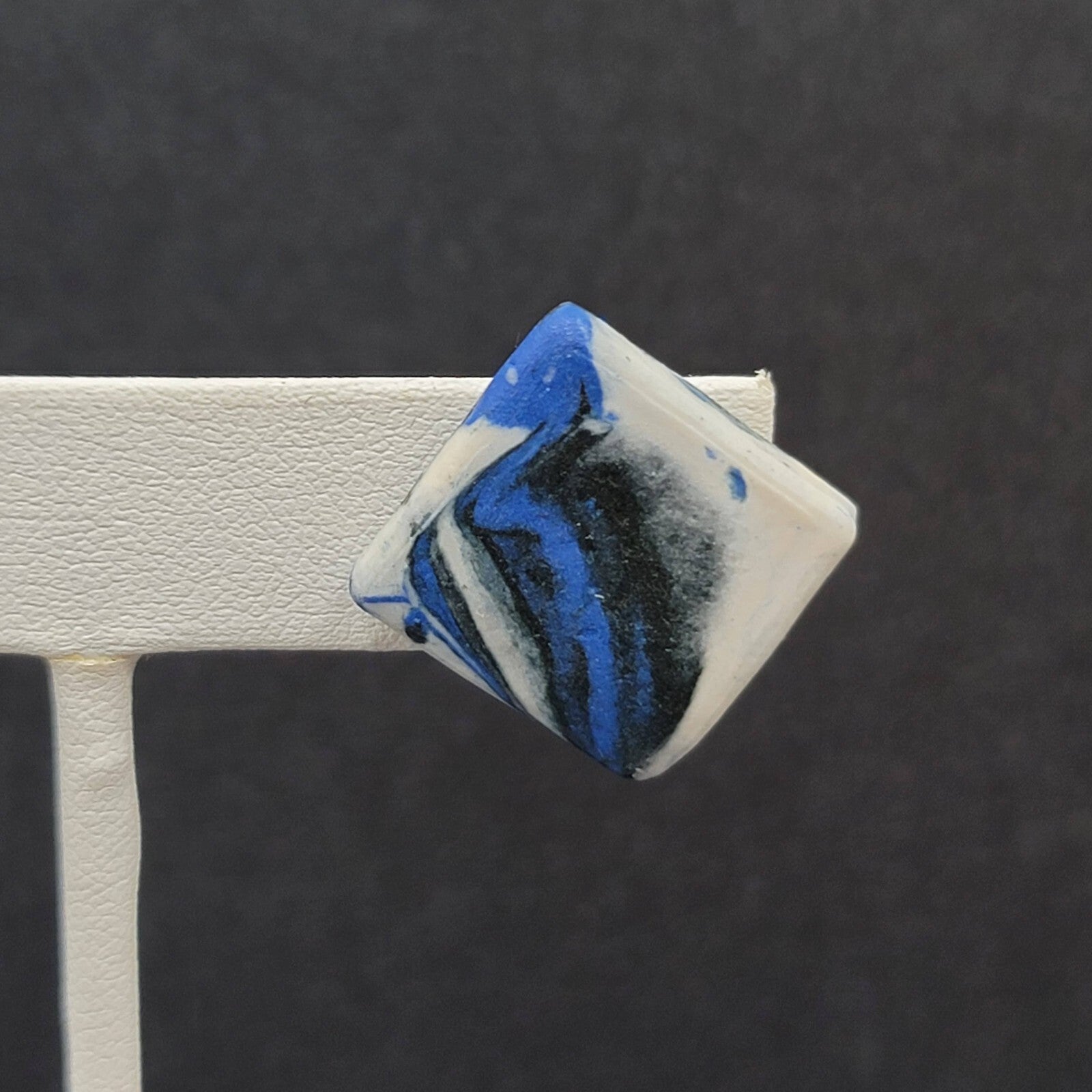 Vintage Clip on Earrings Blue Black White Polymer Clay Squares Screw Back 3/4"