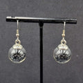 Pierced Earrings Silver tone Loose Black Rhinestones Filled Sphere Dangle 3/4"