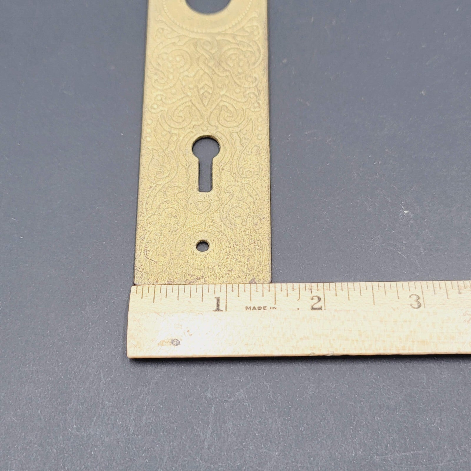 Vintage Cast Iron Painted Gold Doorknob Back Plate 5 1/2" x 1 3/8"