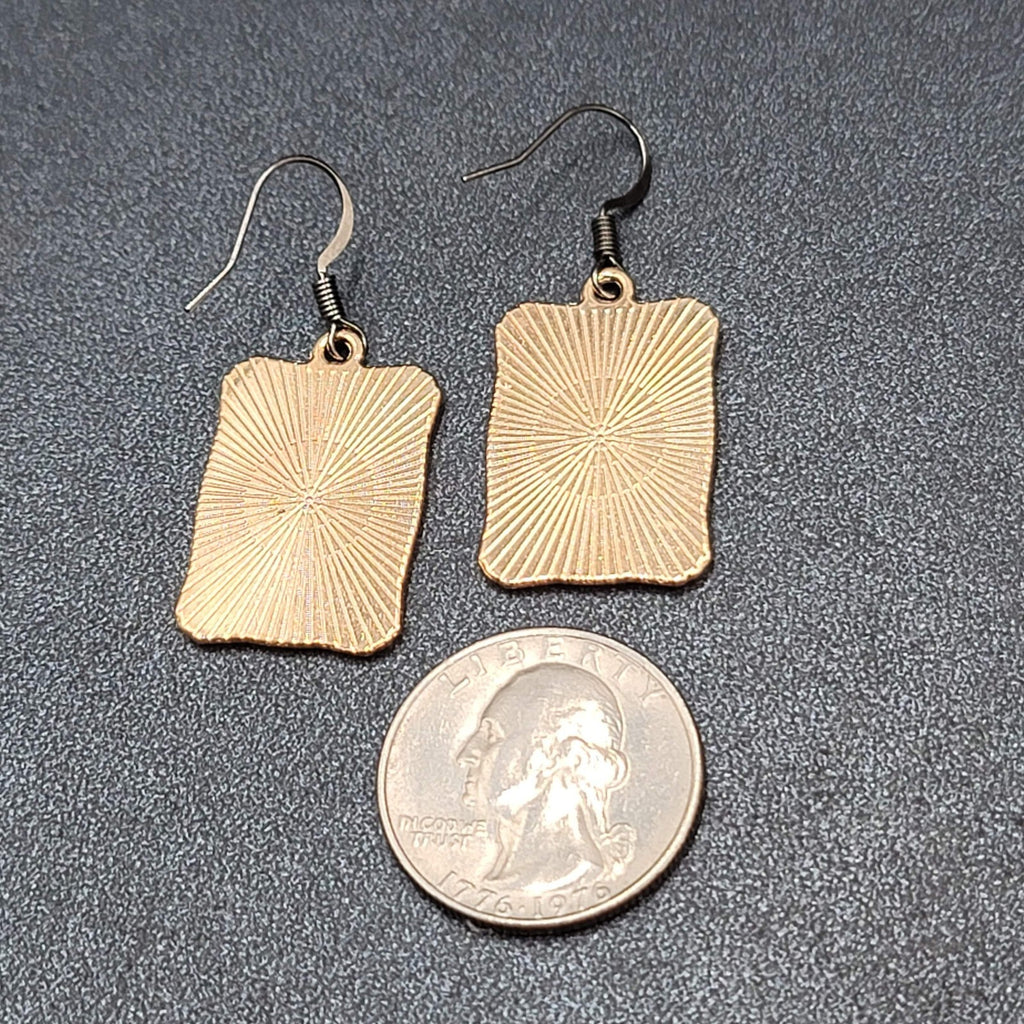 Tarot Card Pierced Earrings The SUN Gold tone Black 1"