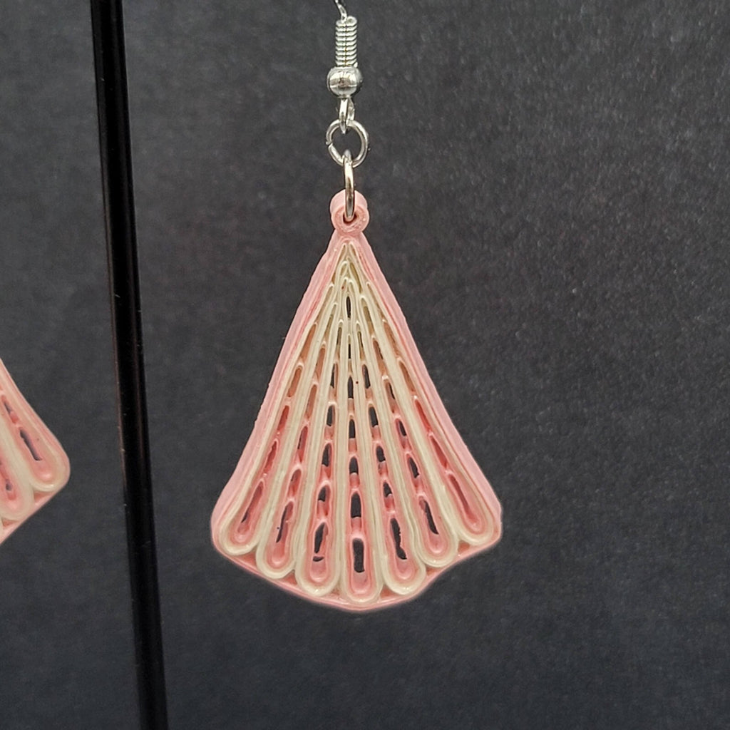 Vintage Pierced Earrings Paper Quilled Pink White Dangle Hand Made 2"