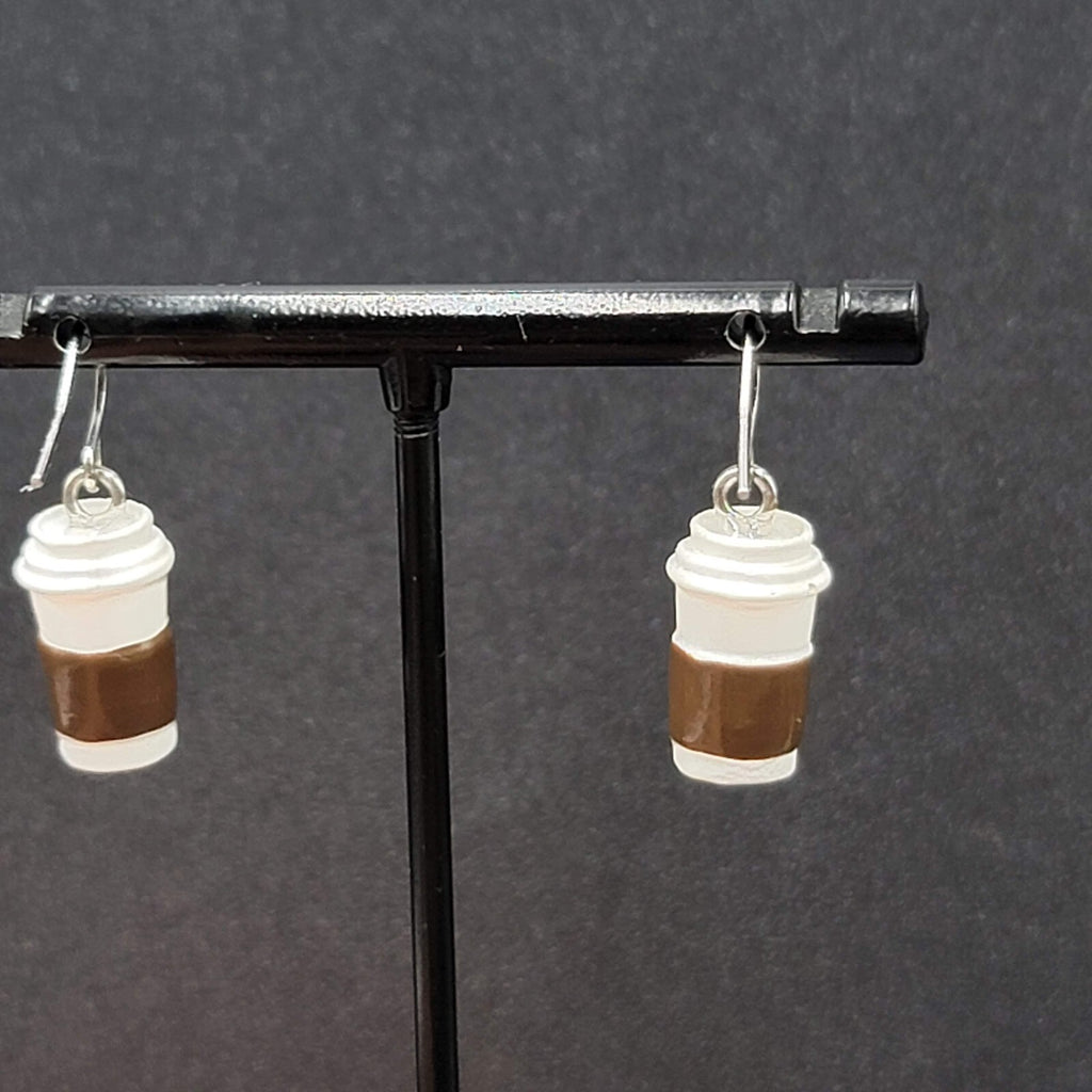 Pierced Earrings White Brown Coffe on the Go Dangle 3/4"