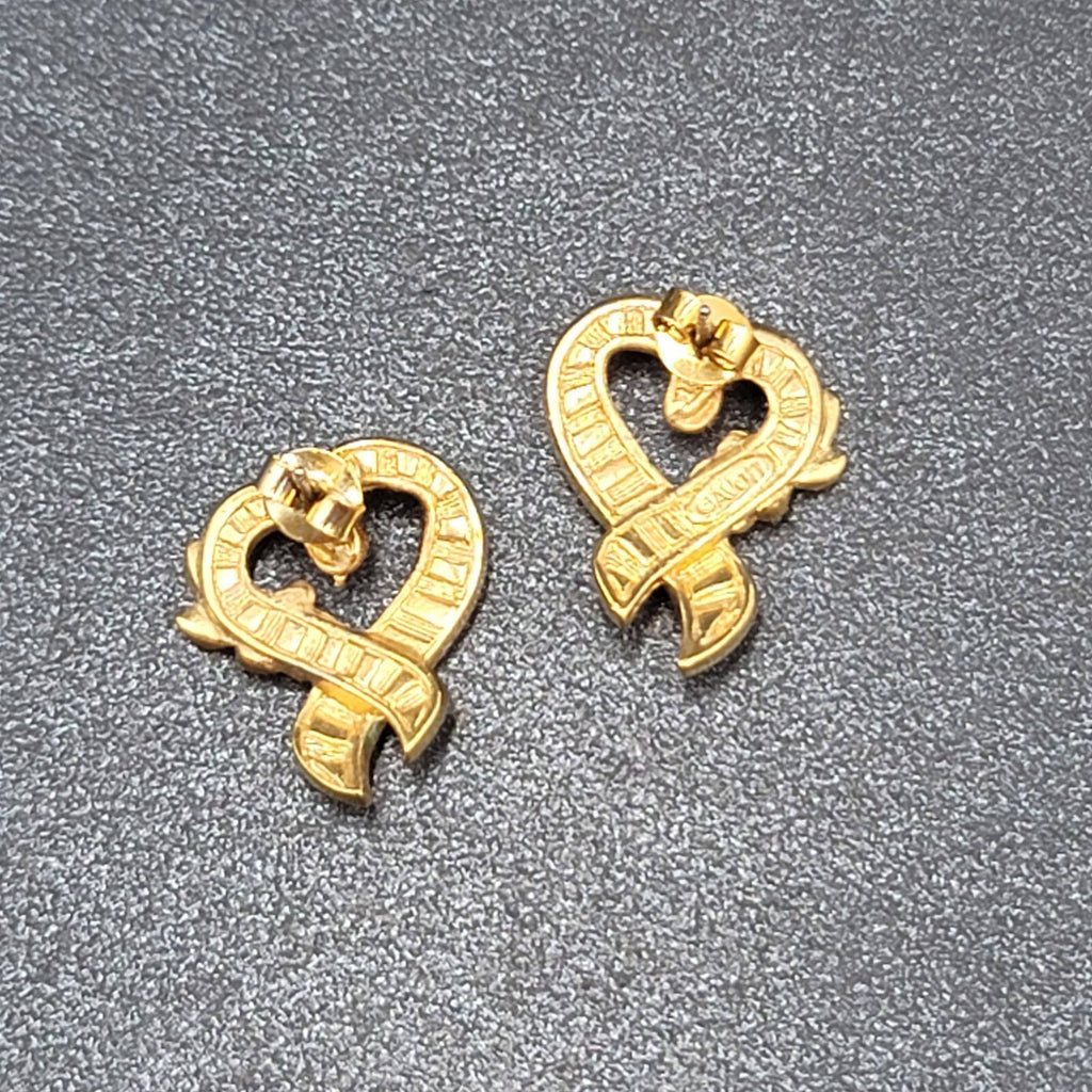 Vintage Avon Pierced Earrings Breast Cancer Awareness Ribbon Heart Pink Enamel