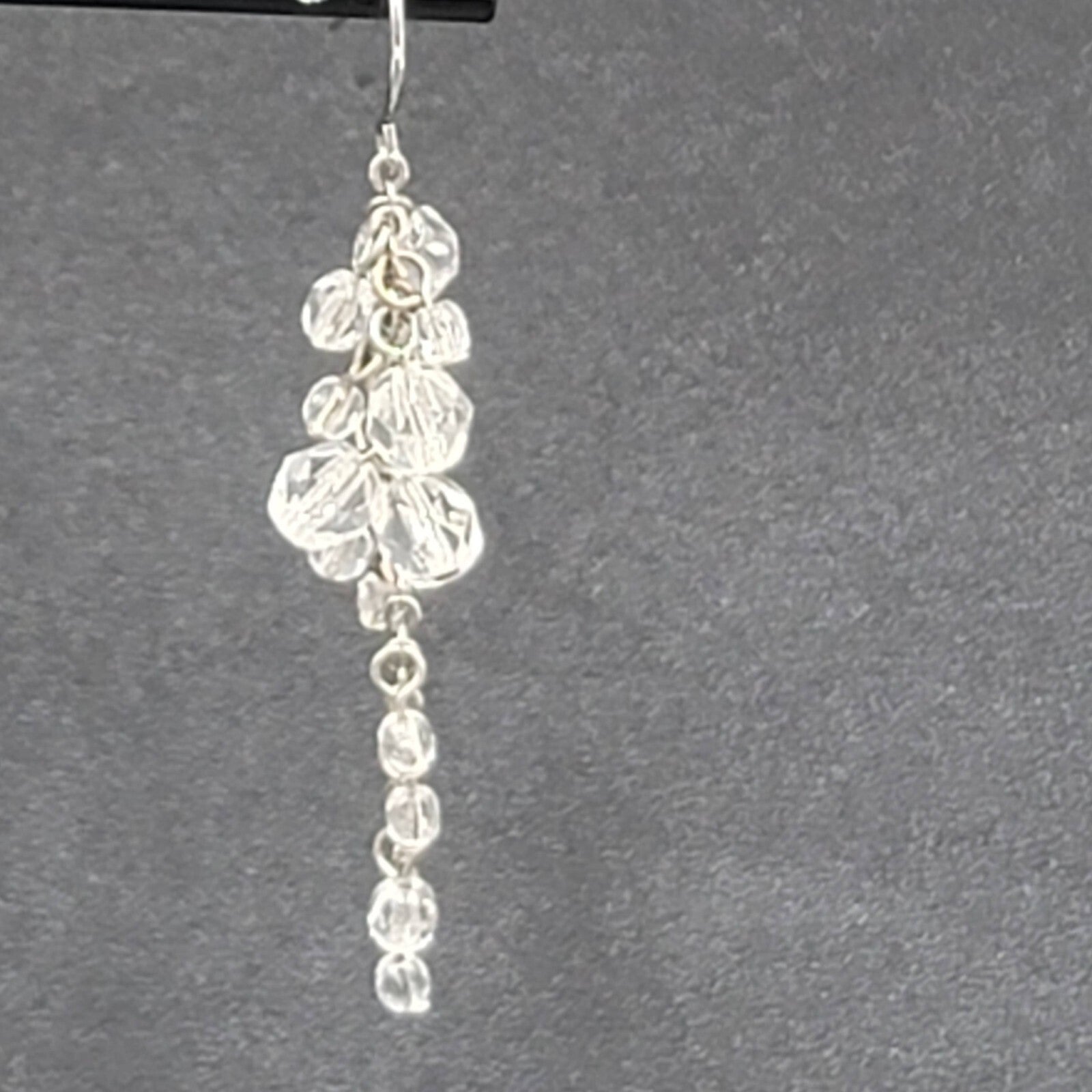 Pierced Earrings Silver tone Clear Bead Cluster Dangle 2.25"