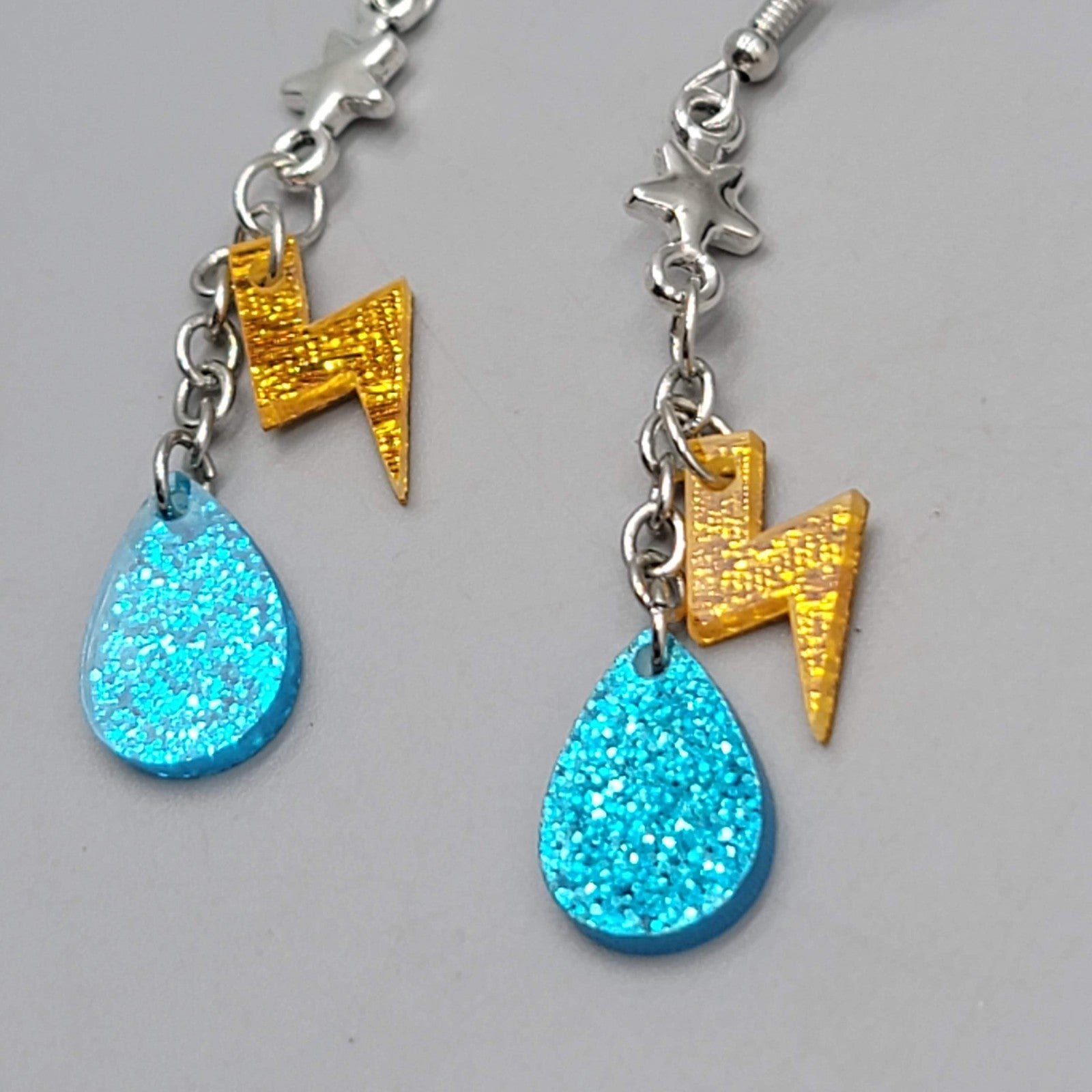 Rain Lighting Dangle Pierced Earrings Silver tone 1.75"