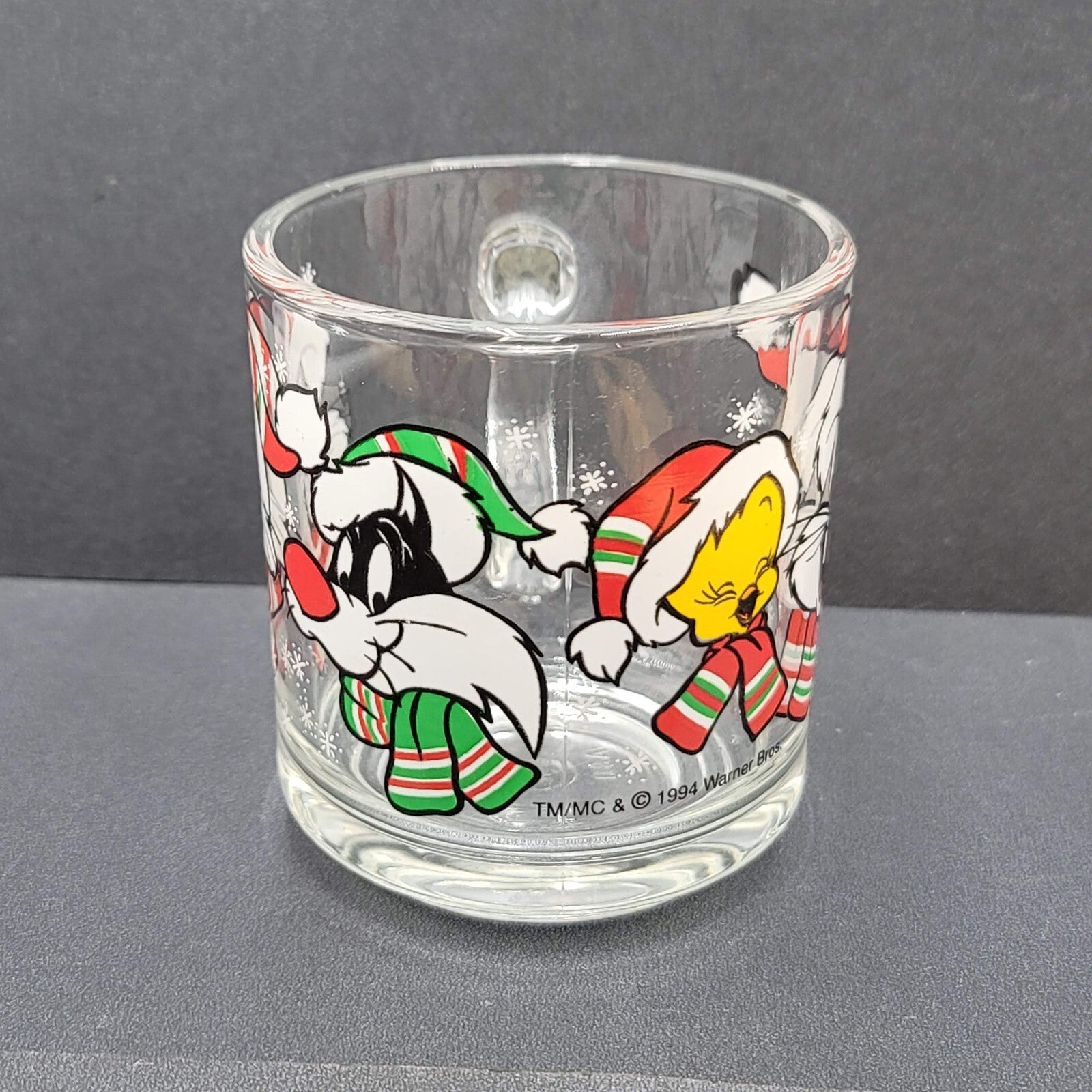 Looney Tunes Christmas Mug Glass Bugs Bunny Sylvester Tweety Warner Bros 1994