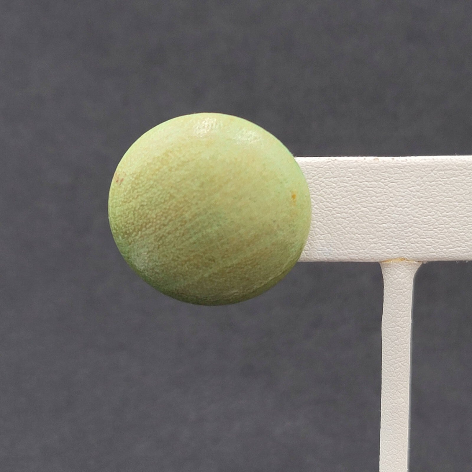 Vintage Pierced Earrings Stained Green Wood Disc Drop 1"