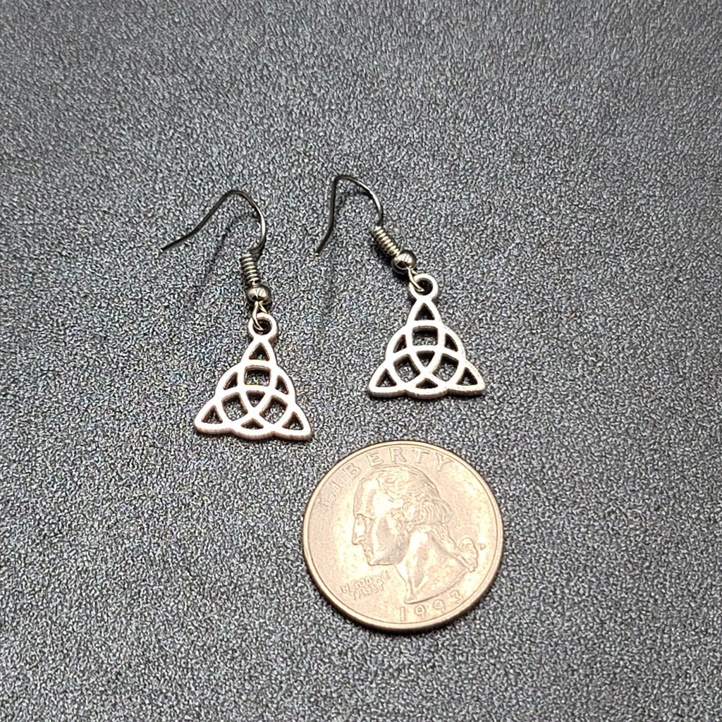Pierced Earrings Triangle Celtic Knot Silver tone Dangle 5/8"