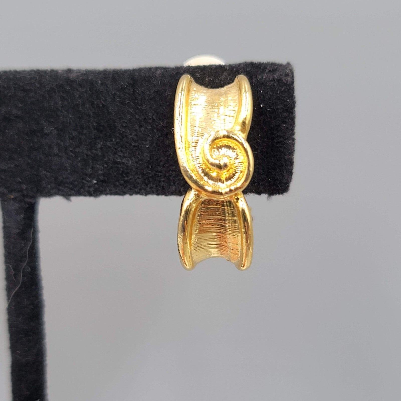 Vintage Clip on Earrings Gold Plated Swirl Half Hoop Drop 3/4"