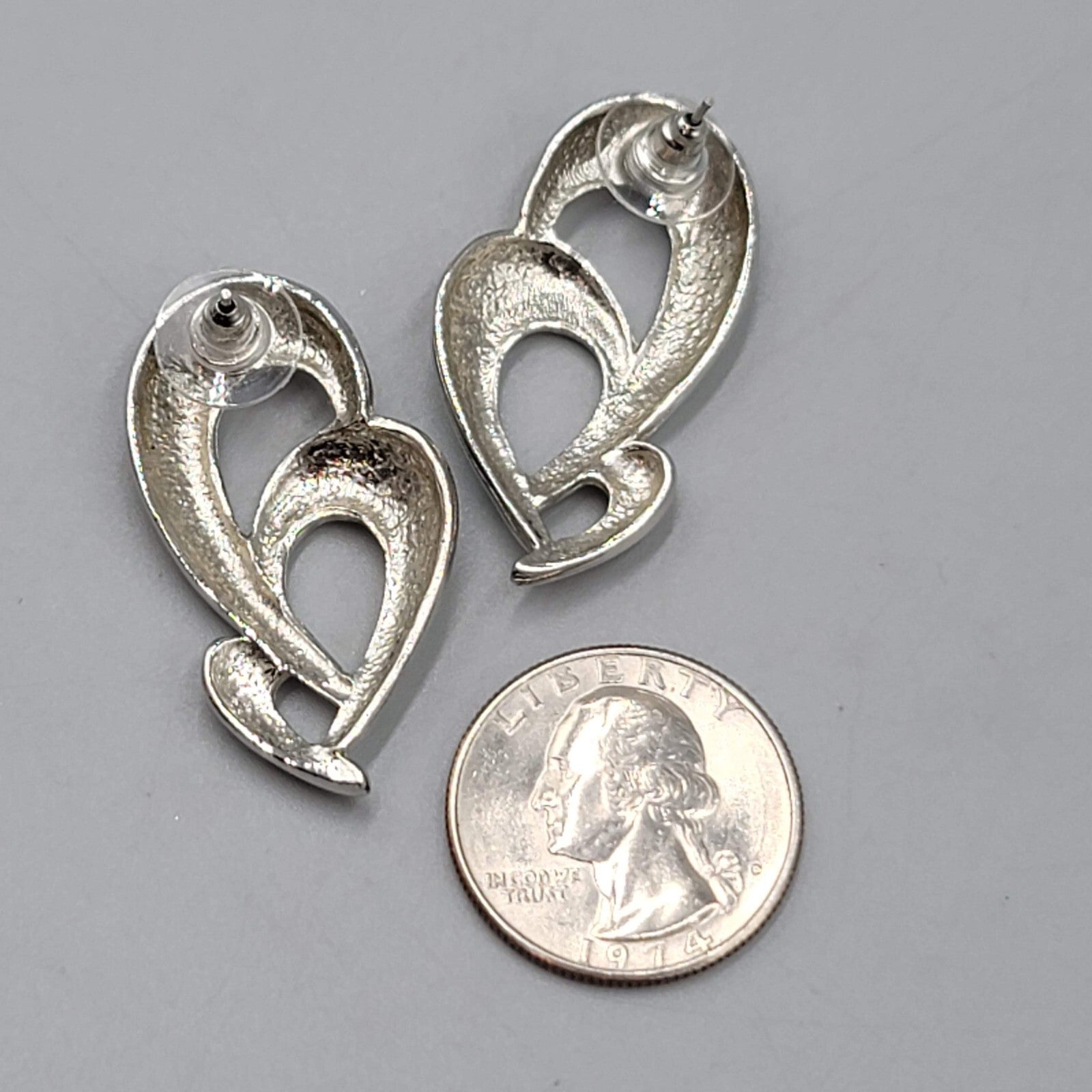 Vintage High Polish Silver tone Drop Pierced Earrings 1.5"