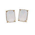 Opaque White Rectangle Pierced Earrings Gold tone Drop 3/4"