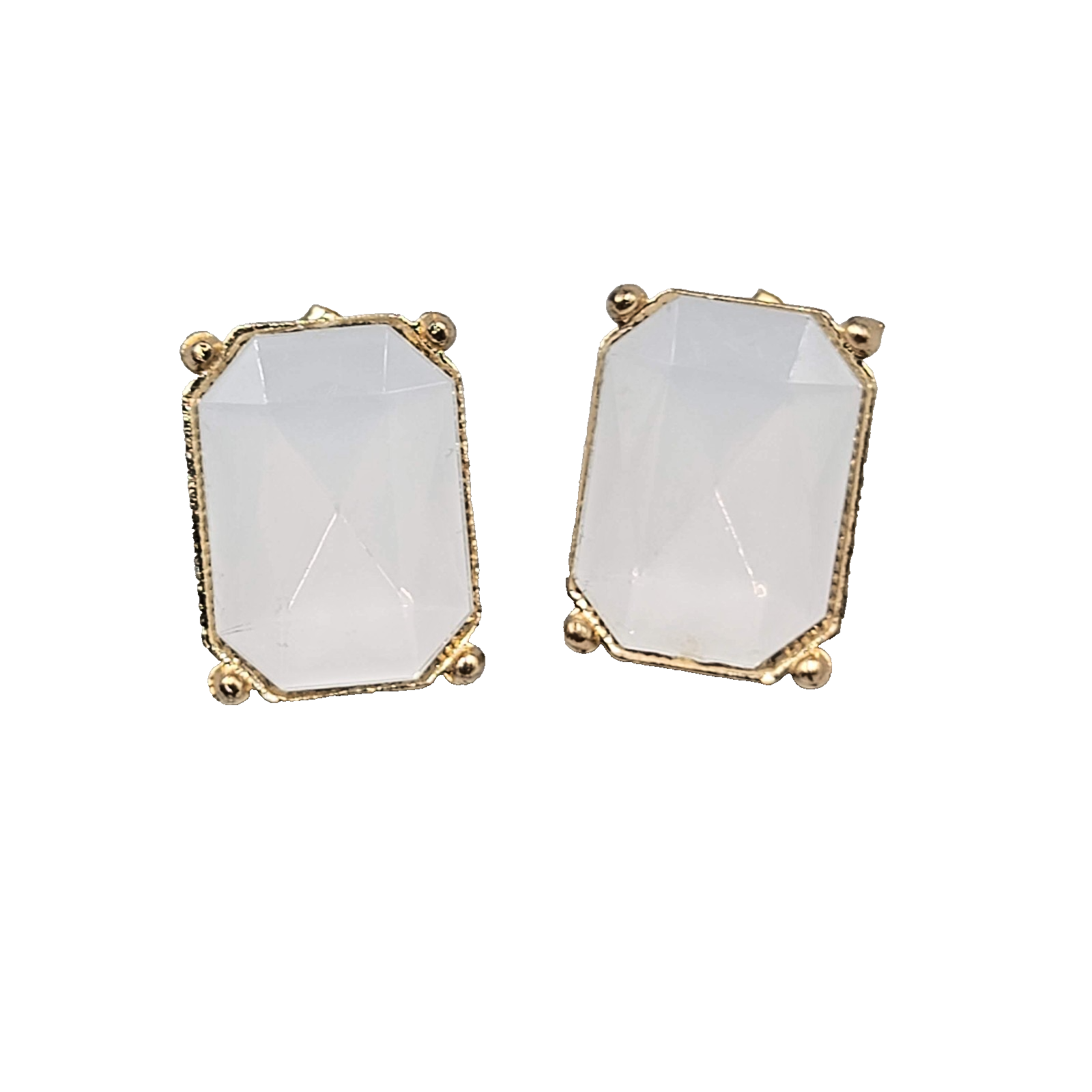 Opaque White Rectangle Pierced Earrings Gold tone Drop 3/4"