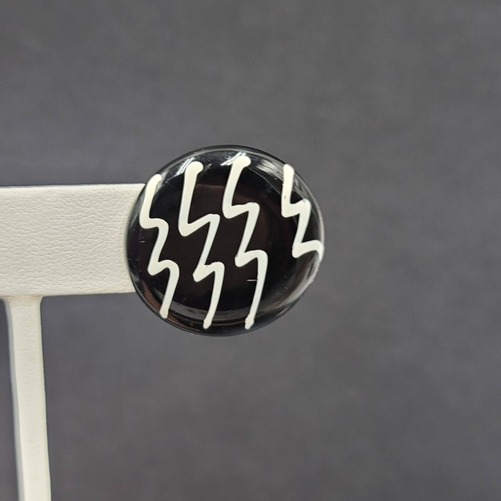 Vintage 1980s Pierced Earrings Black White Enamel over Metal Discs 1"