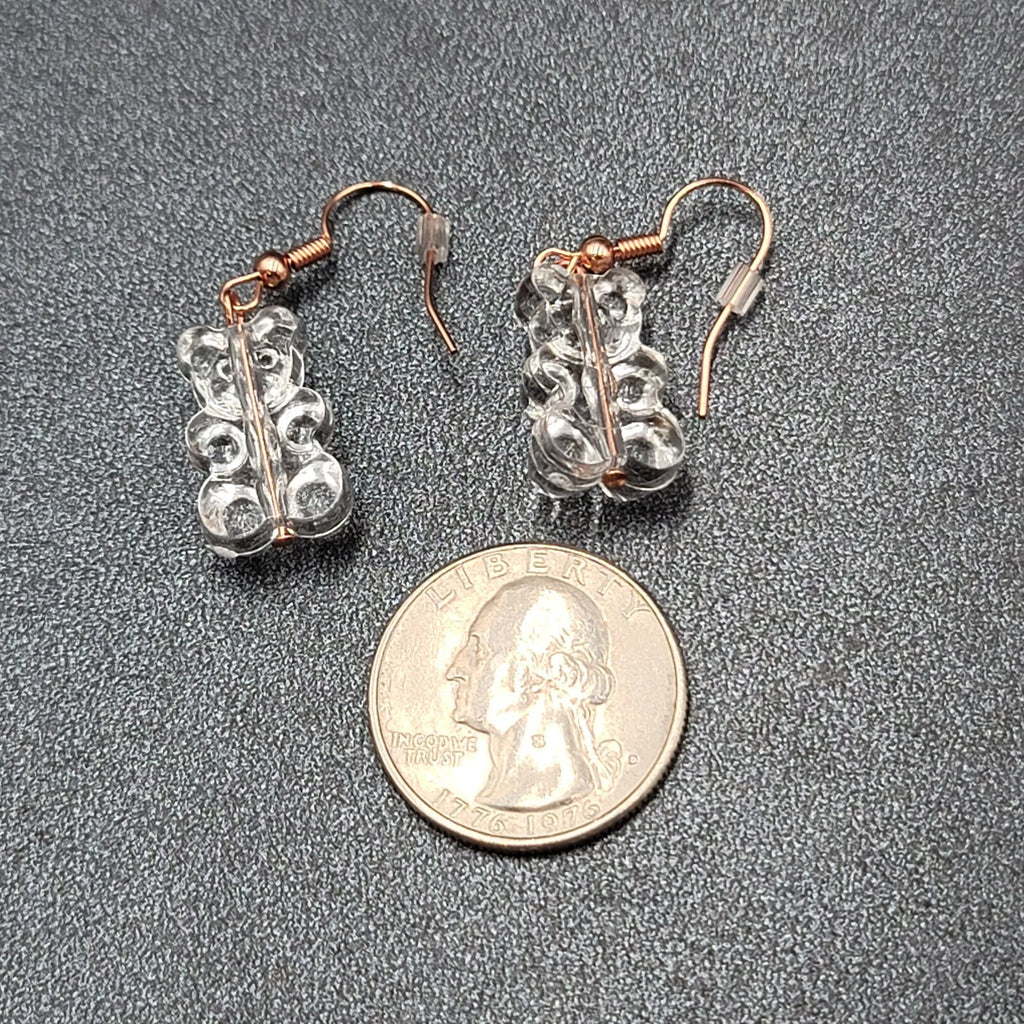 New Clear Gummy Bear Pierced Earrings Rose Gold tone Hooks Dangle 3/4"