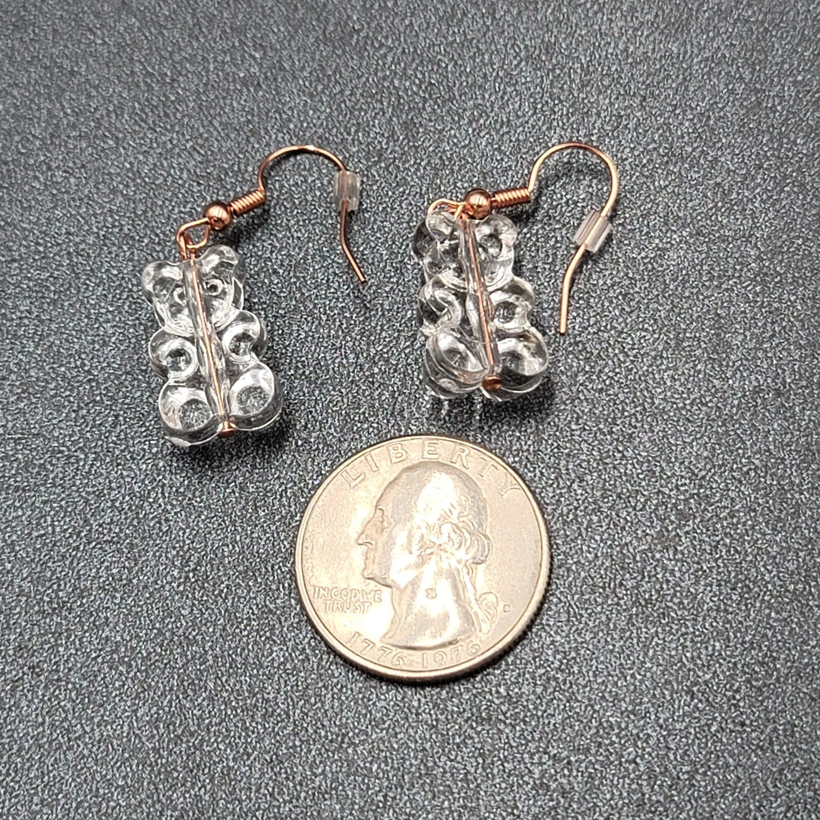 New Clear Gummy Bear Pierced Earrings Rose Gold tone Hooks Dangle 3/4"