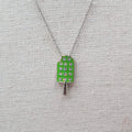 Lia Sophia Popsicle Pendant Necklace Green Enamel Crystal Silver tone 18"