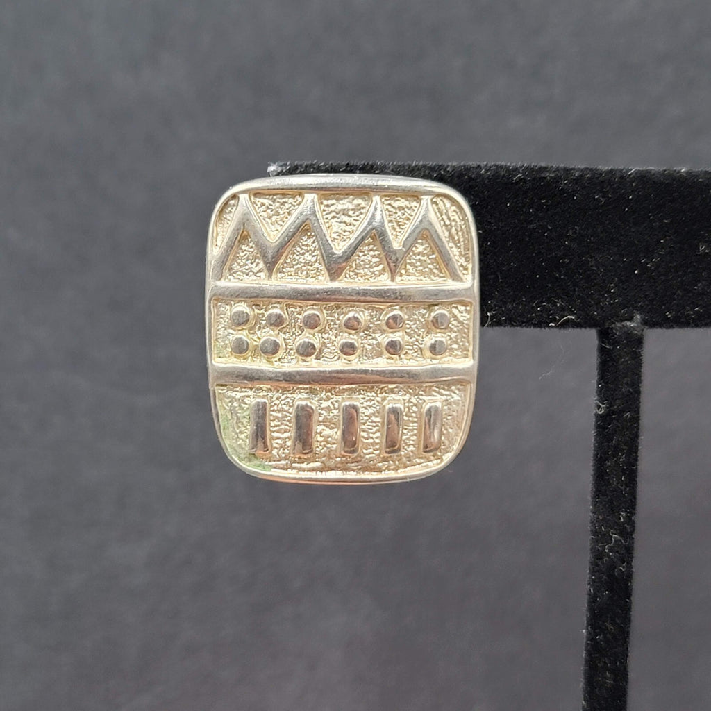 Vintage Pierced Earrings Silver tone Embossed Rectangle Drop 1"