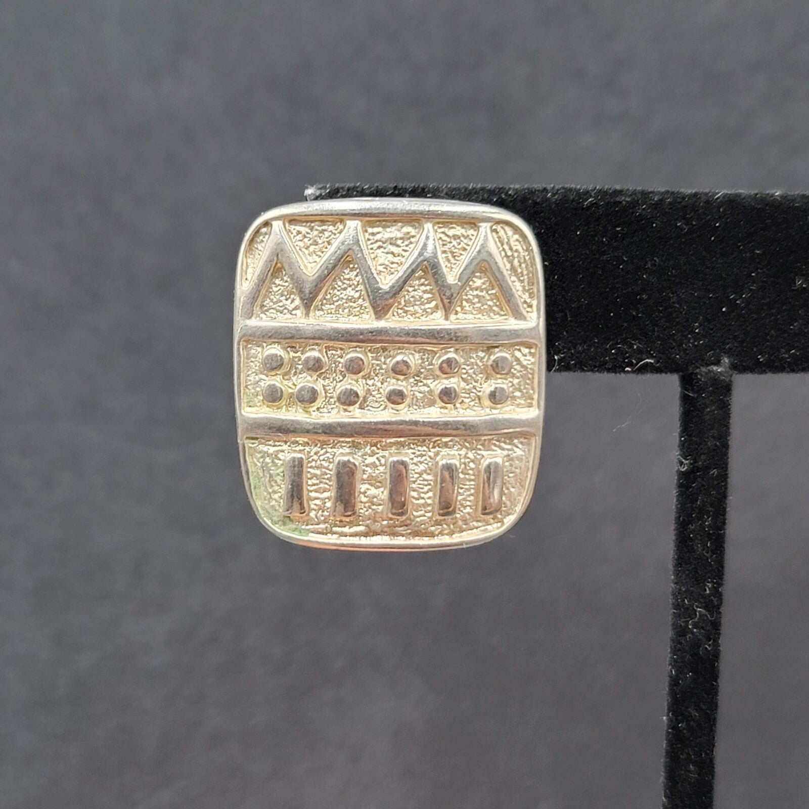Vintage Pierced Earrings Silver tone Embossed Rectangle Drop 1"