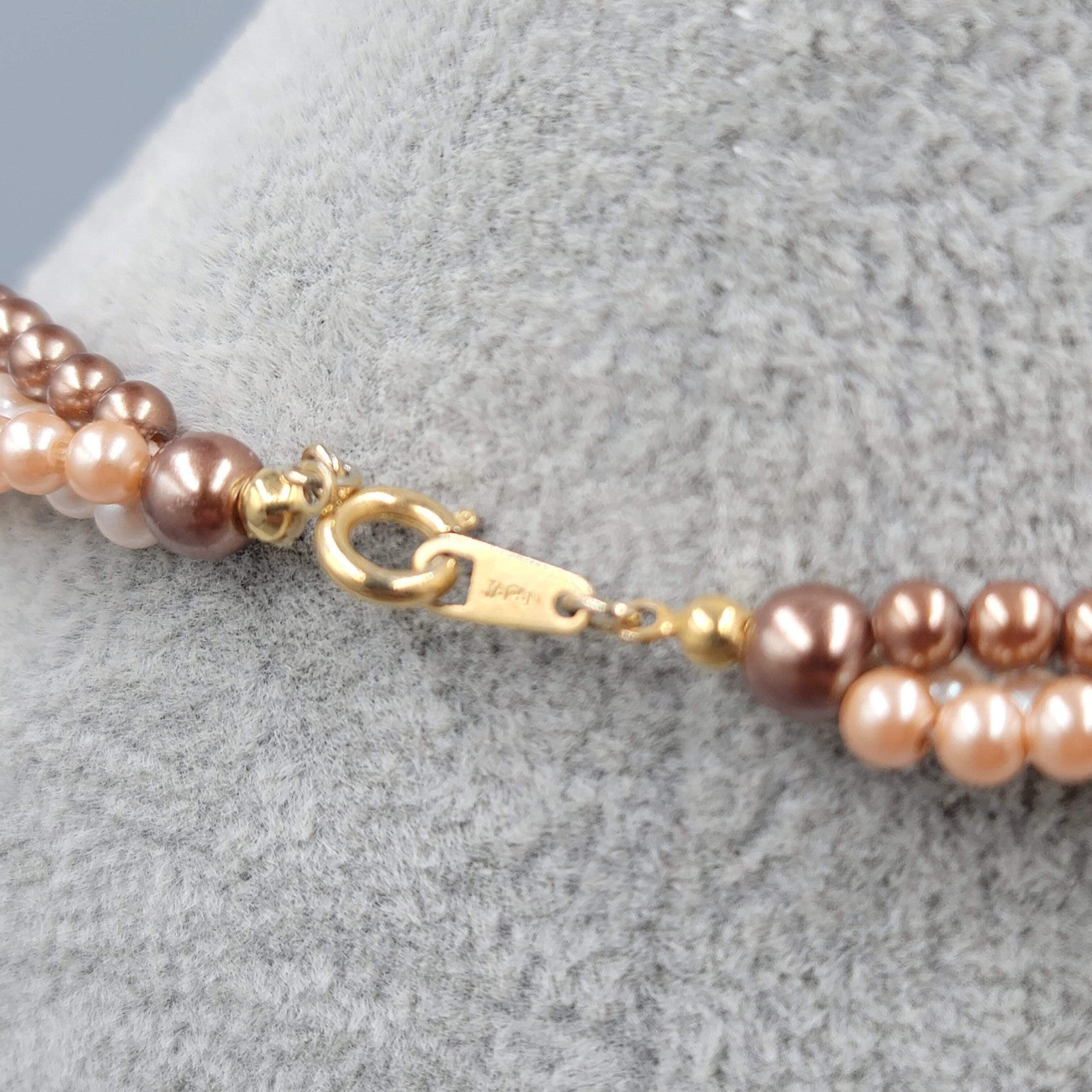 Vintage Small Bead Twist Necklace Cream Brown White Estate Costume Jewelry 16"