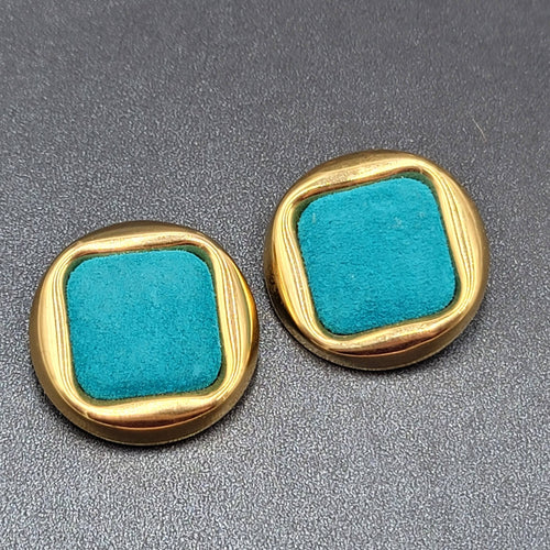 Clip on Earrings Gold tone Square Blue Felt Drop 1.25"