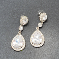 Pierced Earrings Silver tone Large Rhinestone Signed Wedding Prom Well Made 2"