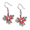 Christmas Flower Pierced Earrings Silver tone Dangle Poinsettia 3/4"