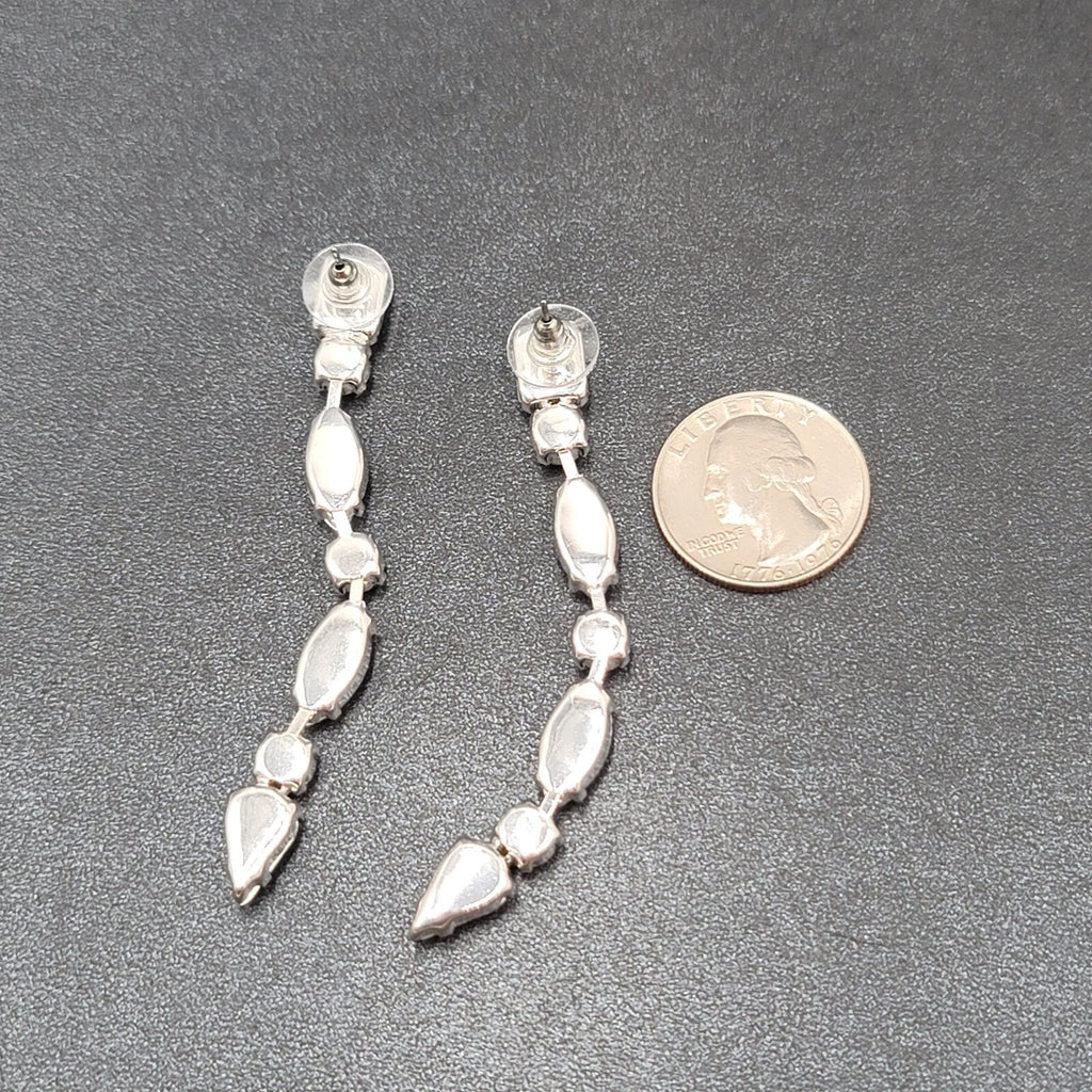 Pierced Earrings Silver tone Acrylic Black Prong Set Dangle 3"