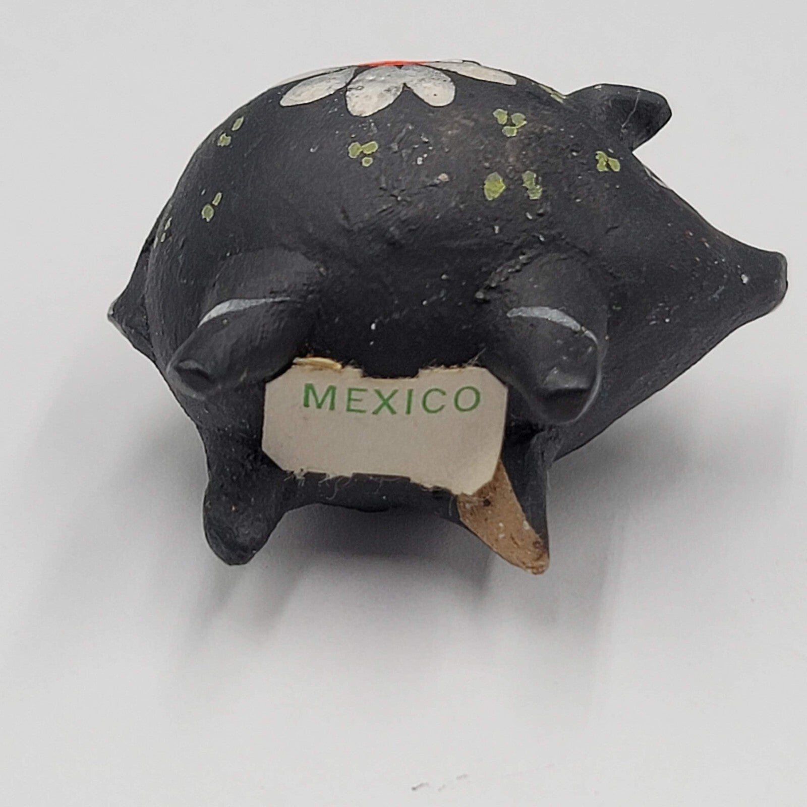 Clay Pottery Mexico Piggy Bank Vintage Folk Art Hand Painted Miniature 2"