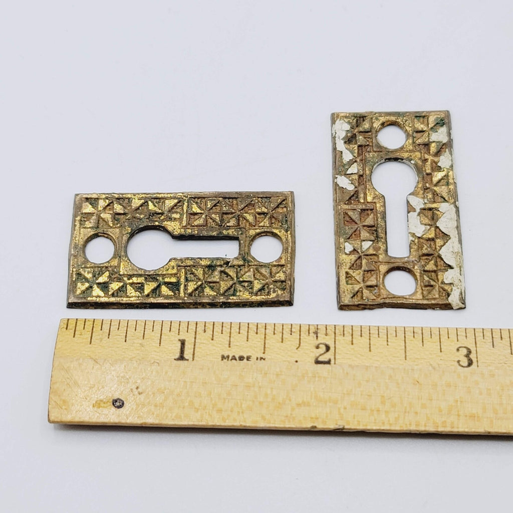 Set of 2  Vintage Oval Brass Skeleton Key hole Escutcheon Salvage Lot PAIR