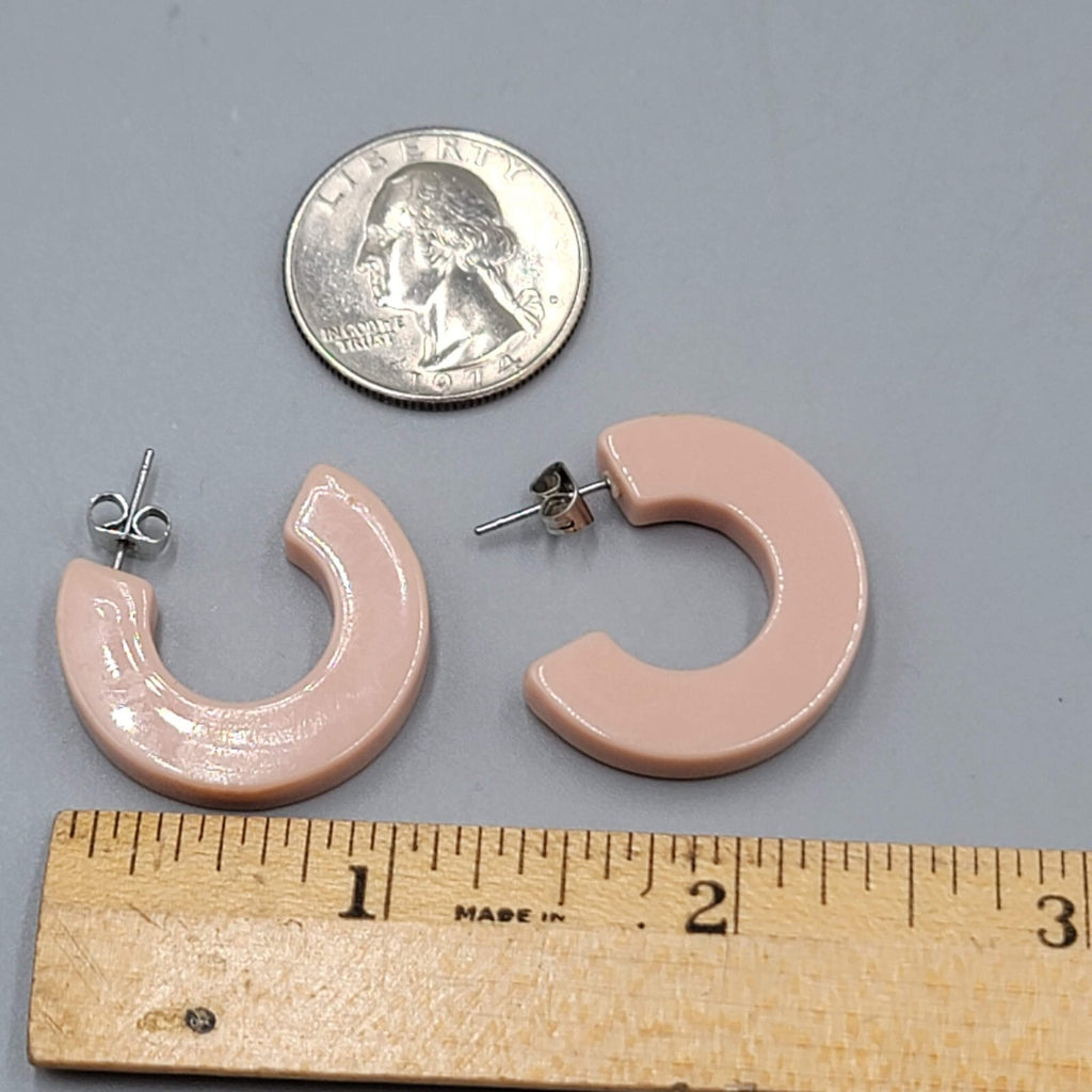 Vintage Mauve Pink Hoop Pierced Earrings Acrylic Drop Hoops 1"